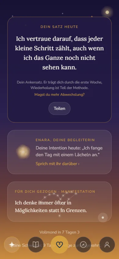 Die Satzkarte in Enara mit dem persönlichen Satz des Tages